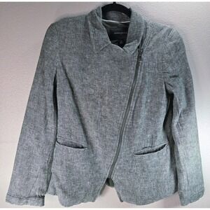 Banana Republic Factory Linen Moto Jacket Women 6 Green Asymmetrical Zip